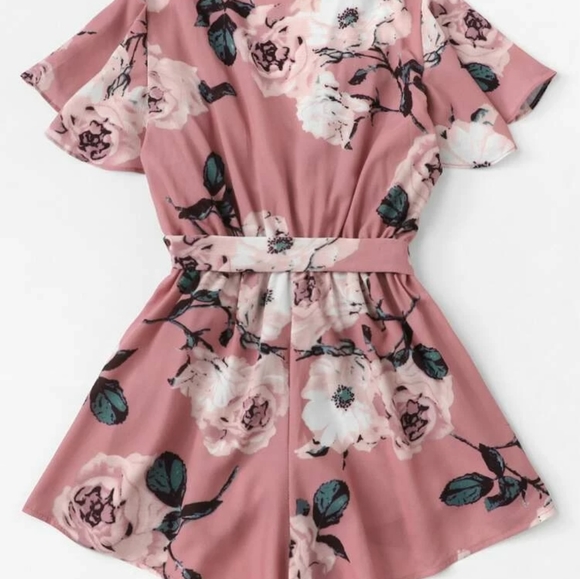 Last 1! Surplice Front Belted Romper In stock - Picture 3 of 3